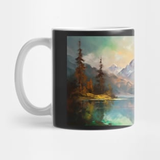 Majestic Peaks and Serene Lakes: A Vibrant Mountain Landscape Oil Painting #4 Mug